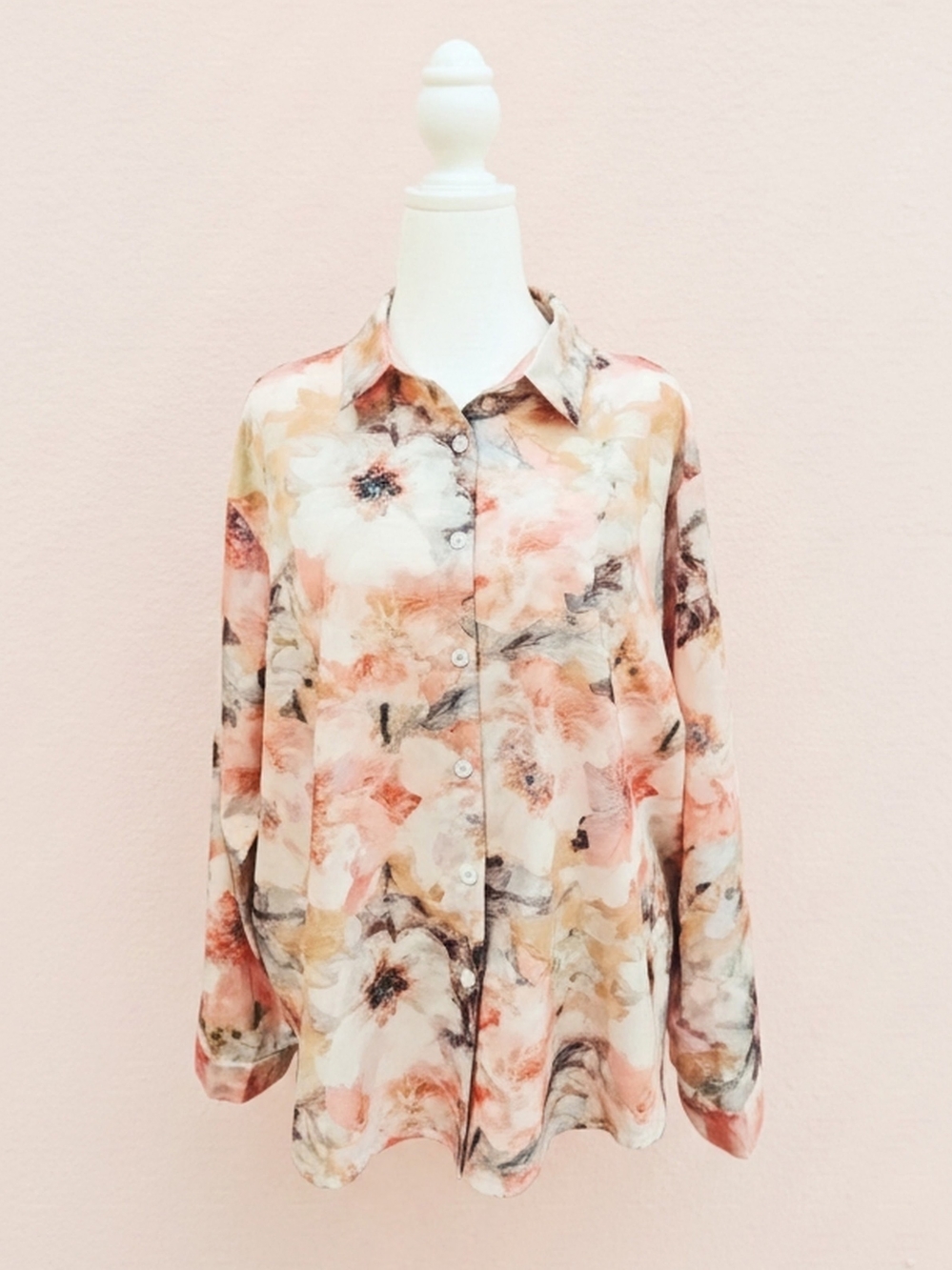 Floral Chiffon Button-Down Long Sleeved Blouse